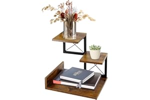 Jolitac Wood Desktop Shelf, Desktop Organizer Office Storage Rack Adjustable Wood Display Shelf 3 Tier Storage Display Rack Office Decor Stand Shelves with Metal Frame (Brown)