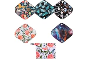 5 Small Panty Liners 1 Wet Bag Cloth Menstrual Pads Reusable Washable (Floral, S Panty Liners)