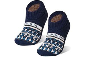 Slipper Socks for Men Women Thick & Soft Thermal Socks with Non-Slip Grippers Cozy Bed Socks Christmas Reindeer Design