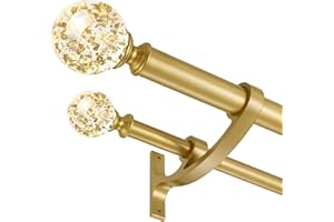 Gold Double Curtain Rod 36 to 72 Inch,Double Decorative Crystal Drapery Rods with Solid Aluminum Bracket Acrylic Sheer Bling 