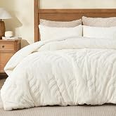 BEDELITE Fluffy Faux Fur Comforter Set Queen, Fuzzy Bedding Set, Cream | Ultra Soft Plush Bedding for Winter, Cozy Warm Fleece Bed Set, Luxury Jacquard Comforter with 2 Pillow Shams