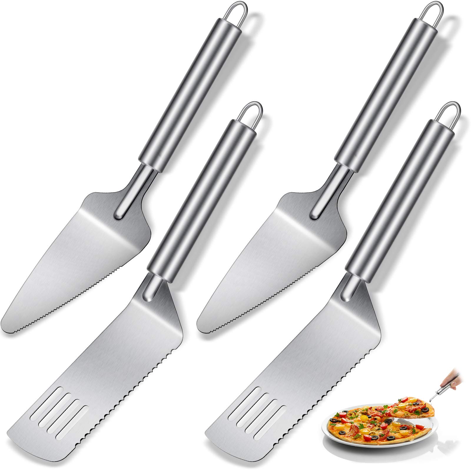 Photo 1 of 4 Pieces Pie Server Set Stainless Steel Pie Spatula Serrated Cake Cutter with Comfortable Handle, Easy to Grip for Cutting and Serving Desserts Brownies Pizza and Cake