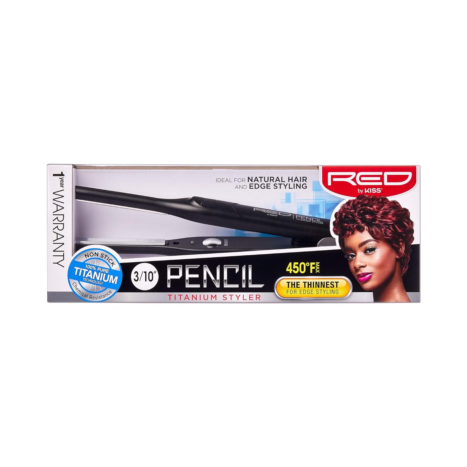 Kiss Products Red Titanium 3/10 Inch Pencil Flat Iron, 1.01 Pound