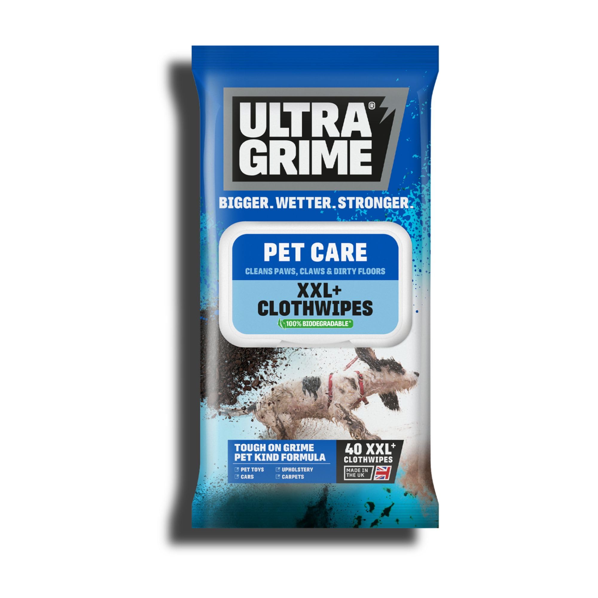 UltraGrime Pet Cleaning Wet Wipes for Dogs & Cats - Extra Large Dog Wipes for Paws, Eyes & Ears - Gentle Pet Grooming Wipes for Everyday Cleaning – (Pack of 40)
