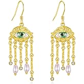 YFN Evil Eye Earrings Sterling Silver Turkish Evil Eye Dangle Drop Earrings Green Ojo Turco Jewelry Gifts for Women