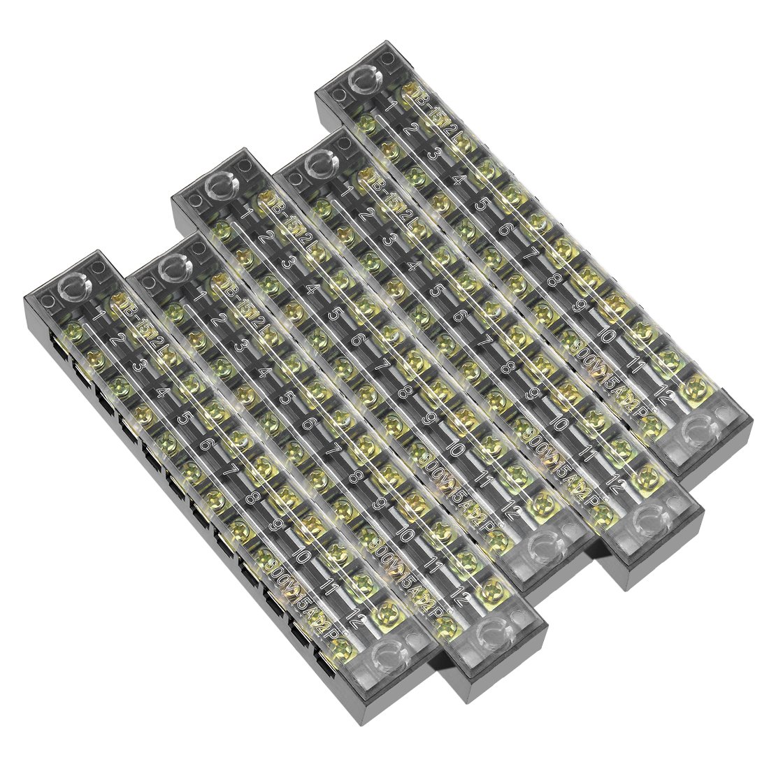 Sourcingmap 5 Pcs 12 Positions Dual Rows 600V 15A Cable Barrier Block Terminal Strip TB-1512L
