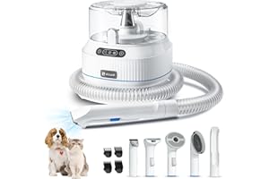 ELS PET Dog Grooming Vacuum Kit: 5-in-1 Pet Hair Clippers with Vacuum Suction 99.9%, Dog Hair Brush Tools for Shedding with 1.4L Extra Large Dust Cup, Ultra Quiet for Cats & Dogs and Home Cleaning