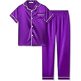 Tebbis Satin Pajamas for Girls - Neon Pink Cute Silky Short Sleeves & Pants Sleepwear PJ Set Size 6/7-16