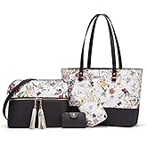 Women Fashion Synthetic Leather Handbags Tote Bag Shoulder Bag Top Handle Satchel Purse Set 4pcs