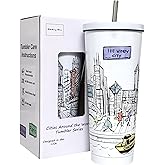 Beary Blu Cities Around the World 25 Oz Tumbler Series - Designed in the USA - Vacuum Insulated Tumbler with Lids & Straw - Stainless Steel Coffee Water Travel Mug, for Hot Cold Drink (Chicago)