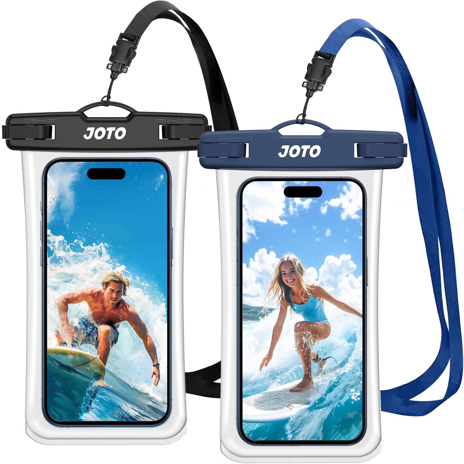 JOTO 2 Pack Waterproof Phone Pouch Up to 7", IPX8 Underwater iPhone Case Cellphone Dry Bag for iPhone 17/Air 16 15 14 13 12 Pro Max Xs Max XR X 8 7 6S Plus SE/Galaxy S24 S23 S22 S21 -Blacknavy