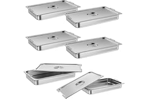 Takywep 6 Pack Full Size Food Pan,Commercial Catering Hotel Pan [NSF Certified][with Handle & Lid] Stainless Steel 2.5 Inch Deep Anti-Jamming Steam Table Pan