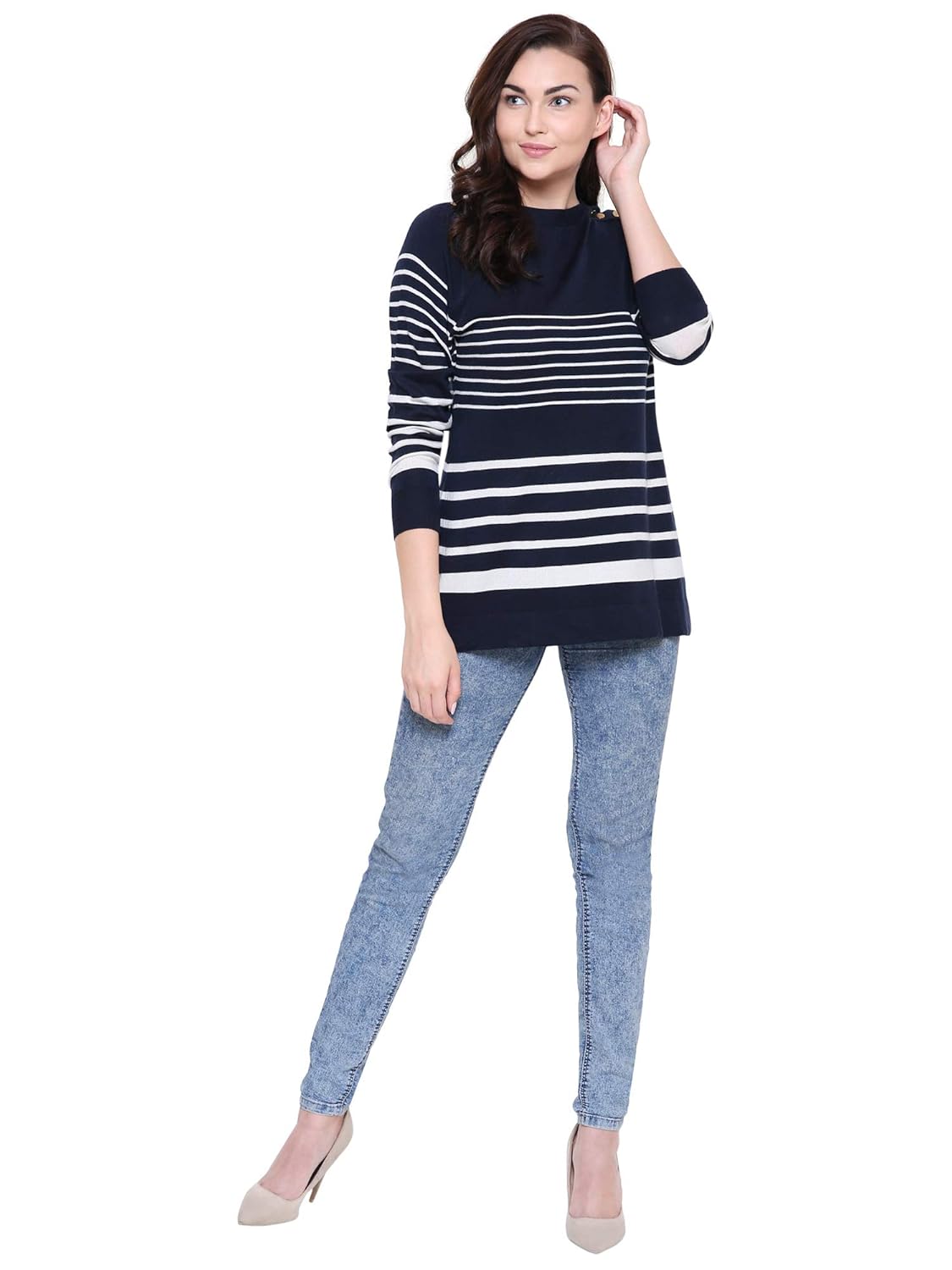 mansicollections blue with white stripes sweater for women