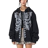 Yuemengxuan Womens Y2K Zipper Hoodie Long Sleeve Sweatshirt Harajuku Punk Grunge Tops Oversized Vintage Streetwear