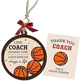 Wooden 3D Basketball Coach Christmas Ornament with Card, Thank You Basketball Coach Ornaments for Xmas Tree, Sport Coaches Appreciation Holiday Decoration Keepsake Gifts from Basketballs Athletes Team