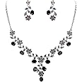 EVER FAITH Bridal Jewelry Sets for Wedding Rhinestone Crystal Flower Leaf Costume Pendant Necklace Earrings Set for Women