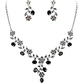 EVER FAITH Bridal Jewelry Sets for Wedding Rhinestone Crystal Flower Leaf Costume Pendant Necklace Earrings Set for Women