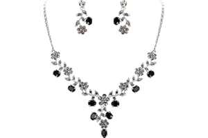 EVER FAITH Flower Leaf Necklace Earrings Set Austrian Crystal