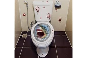 ROFARSO Halloween Removable Toilet Lid Decals 3D Horrible Wall Stickers DIY Scary Home Decor Bathroom Dark Creatures Decoration Poster for Halloween Party (Great White Shark)