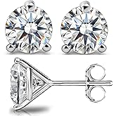 WES Moissanite Stud Earrings for Women Men - Hypoallergenic 925 Sterling Silver with 14K White Gold Plated Round Moissanite Earring