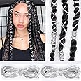 Sliver Dreadlock Braids Hair Accessories, 2 Pieces 5M Braiding Hair Deco Styling Shimmer Stretchable African Braid Braided Elastic Cord Ornament Hanging Decorating Gift Wrapping