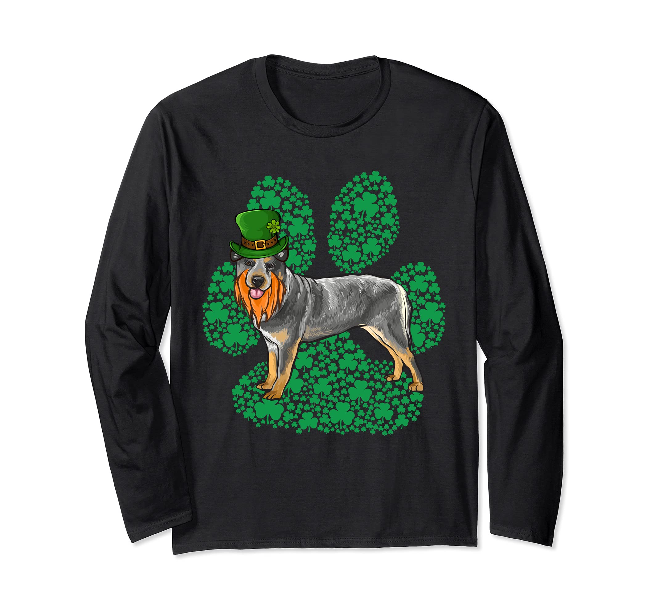 Australian Cattle Dog St Patricks Day Shamrock Paw Long Sleeve T-Shirt
