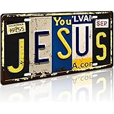 Retro Vintage License Plate Wall Decor, Jesus Metal Tin Sign for Bar Home Decor Wall Plaque 12x6 Inch