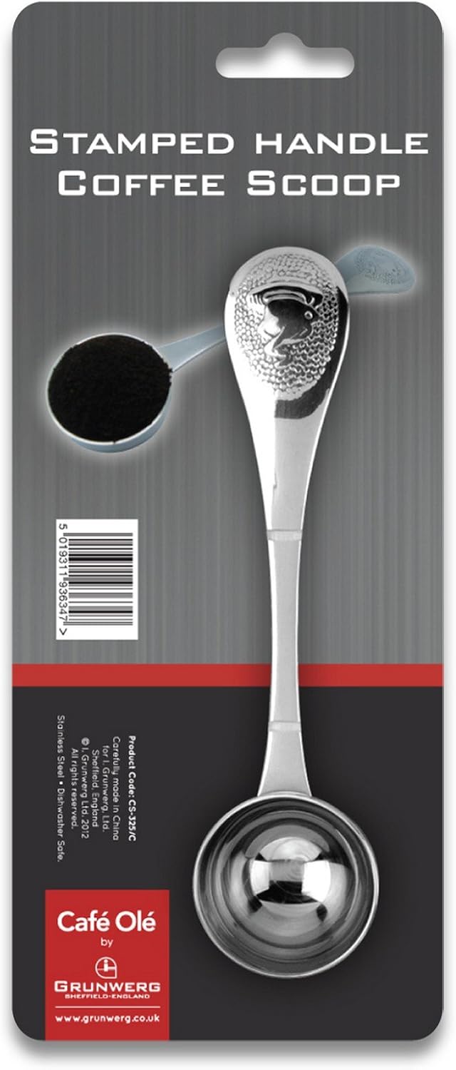 Café Olé CS-325/C Scoop for Ground Coffee Beans with Elegant Stamped Engraved Handle Espresso Shot, Stainless Steel - Image 5