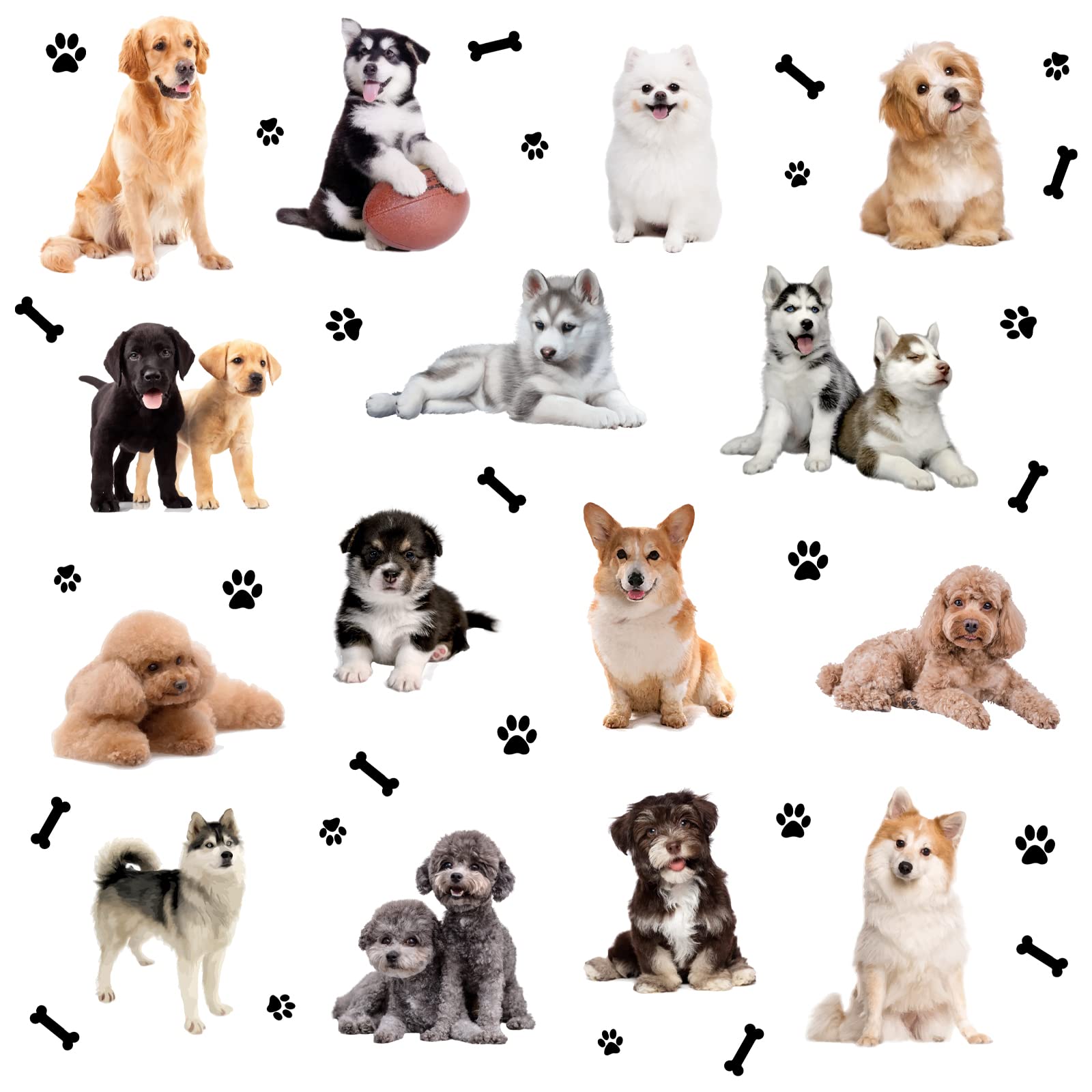SUPERDANT 3D Pet Dog Wall Stickers Cute Dogs Wall Decal Bone Paw Print Decals Stickers for Walls Peel and Stick Vinyl Art for Kids Bedroom Pet House Living Room Nursery Playroom Decoration