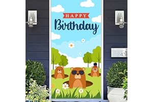 COOSOAR Happy Groundhog Day Happy Birthday Banner Backdrop Cute Animals Peeking Out Hole Theme Decor Decorations for February 2nd Holidays Festival Groundhog Day Spring 1st Birthday Party Supplies