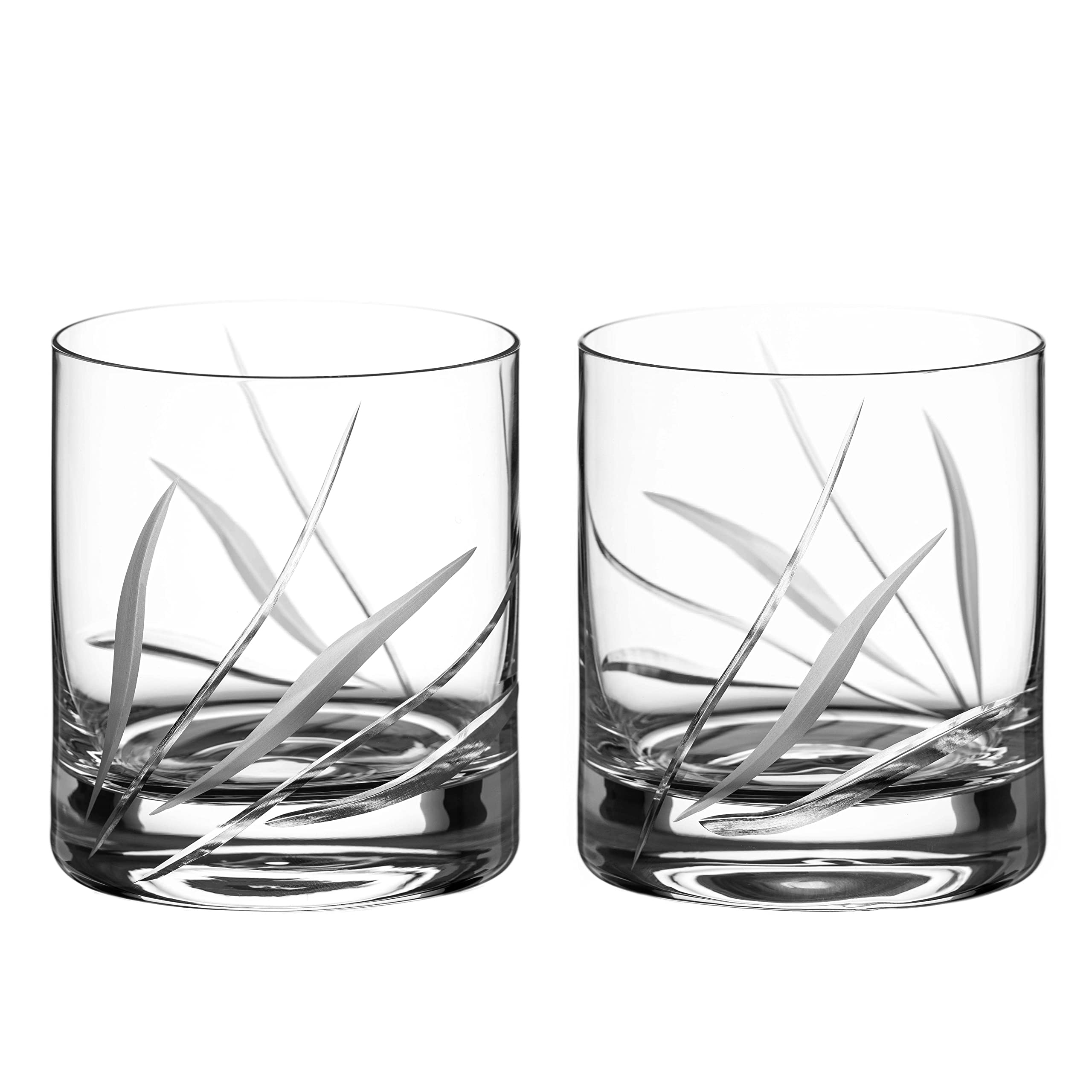 DIAMANTE Whisky Glasses Crystal Short Drink Tumblers Pair with Meadow Design - Set of 2