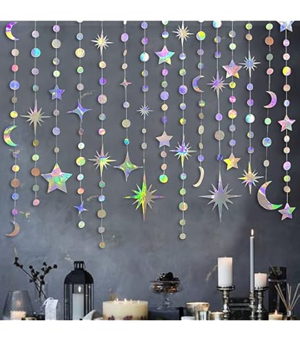 MesaSe 4 Pcs 13Ft Gold Star Moon Garland, Hanging Garands Streamers Banner Backdrop For Twinkle - View #12