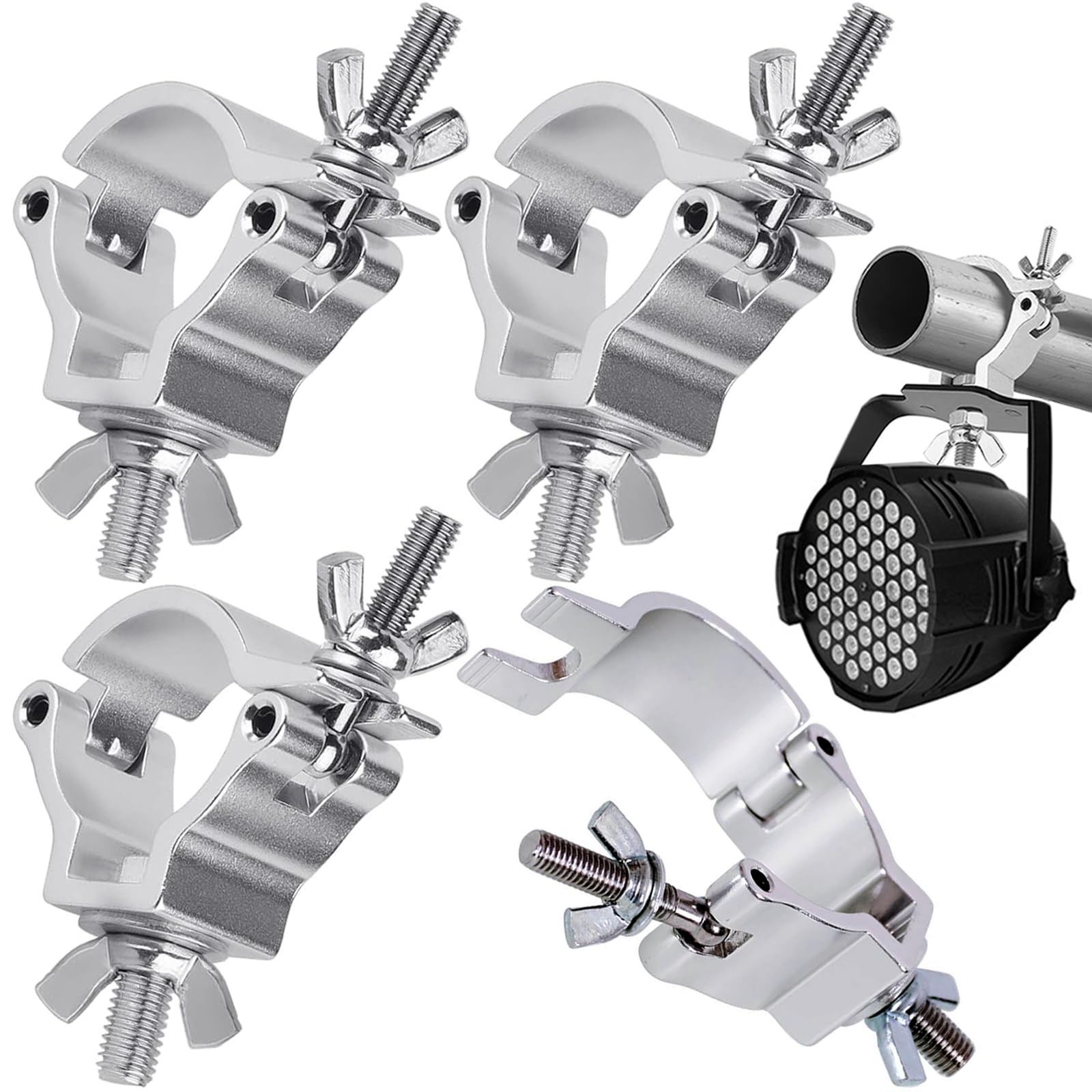 Half Coupler,Yueser 4 Pack Truss Half Coupler Aluminum Alloy DJ Lighting O Clamps Hook Half Conical Coupler Heavy Duty 100kg 48-51mm for Stage Moving Head Light Par Light Spotlight (Silver)