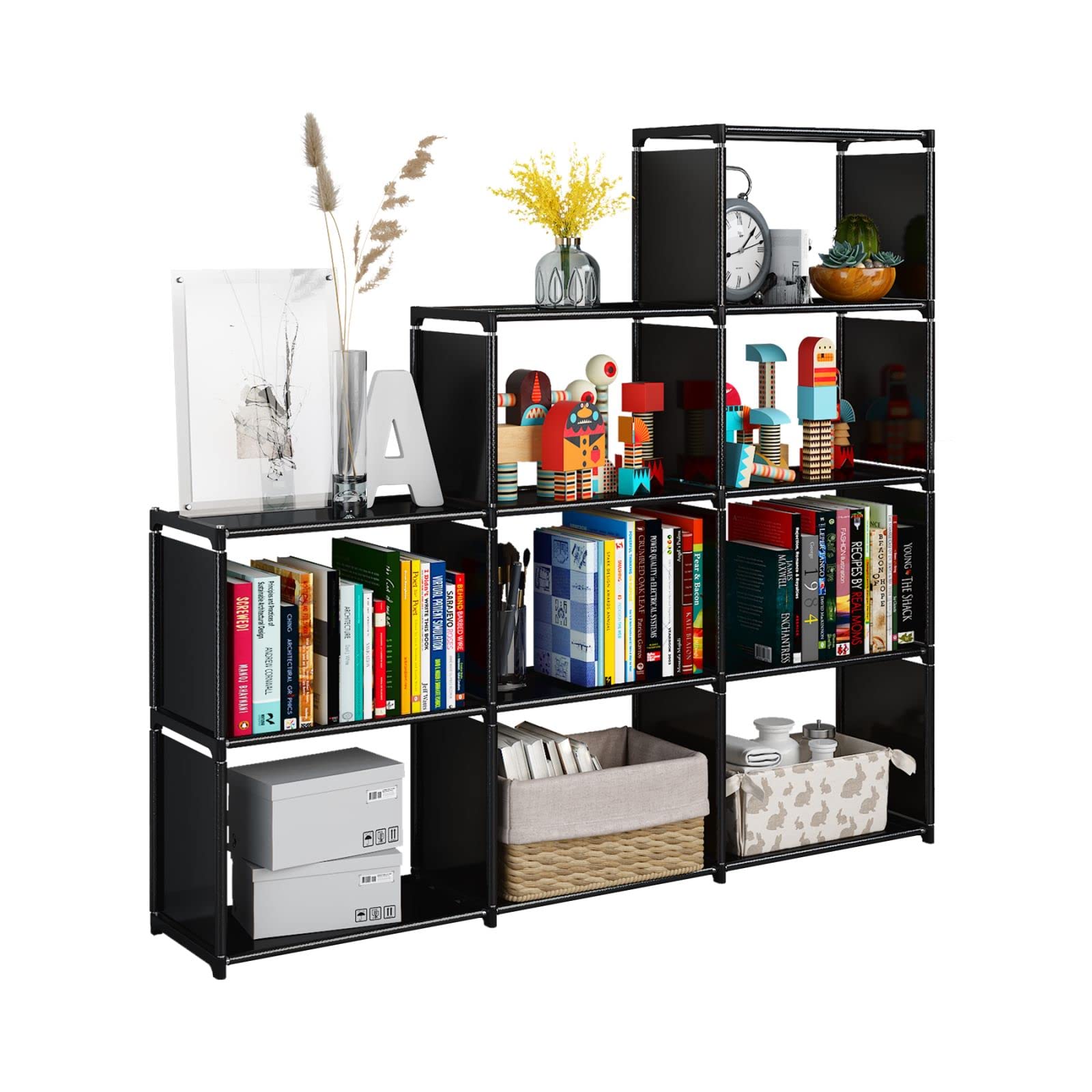 Photo 1 of JIUYOTREE Portable Bookcase, 9 Cube Closet Storage Organizer Bookshelf,Clothes Storage for Living Room,Study Room,Bedroom, Black
