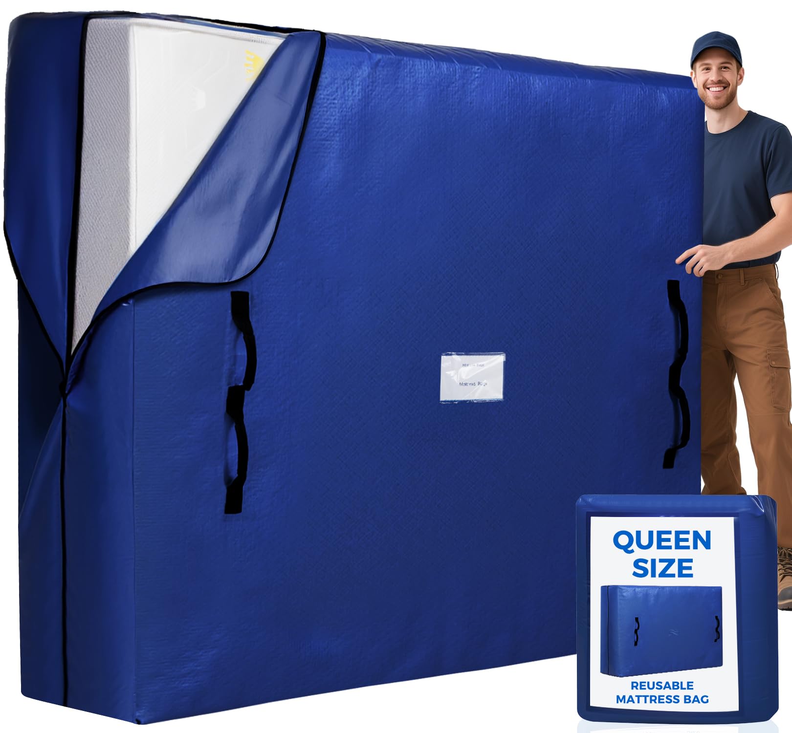 Photo 1 of BAGAIL Mattress Bags for Moving, Mattress Covers with Heavy Duty Handles, Reusable Mattress Storage Bag for Moving Supplies(Navy, Queen)
