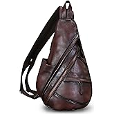 FEIGITOR Genuine Leather Sling Bag for Men and Women Leather Sling Backpack Purses Chest Bag Crossbody Shoulder Fanny Bag