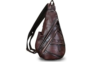 FEIGITOR Genuine Leather Sling Bag for Men and Women Leather Sling Backpack Purses Chest Bag Crossbody Shoulder Fanny Bag