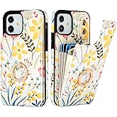 HAOPINSH for iPhone 12/ iPhone 12 Pro Wallet Case with Card Holder, 360°Rotation Ring Kickstand, Floral Flower Pattern, RFID Blocking Leather for Girls Women, Double Buttons Protective Cover 6.1"