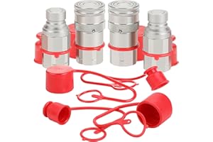 ANCIMOON 2PCS 1/2’’ NPT Flat Face Hydraulic Couplers, Bobcat Skid Steer Quick Connect Fittings with 4PCS Dust Covers