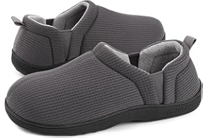 LongBay Men's Waffle Knit House Shoes Warm Cozy Slip On Memory Foam Slippers for Indoor Outdoor