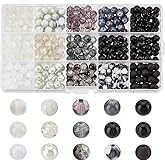 PH PandaHall 450pcs 8mm Marble Glass Beads - 15 Colors Black White Bracelet Beads Opaque Acrylic Loose Beads Spacers for Easter Ramadan Jewelry Making