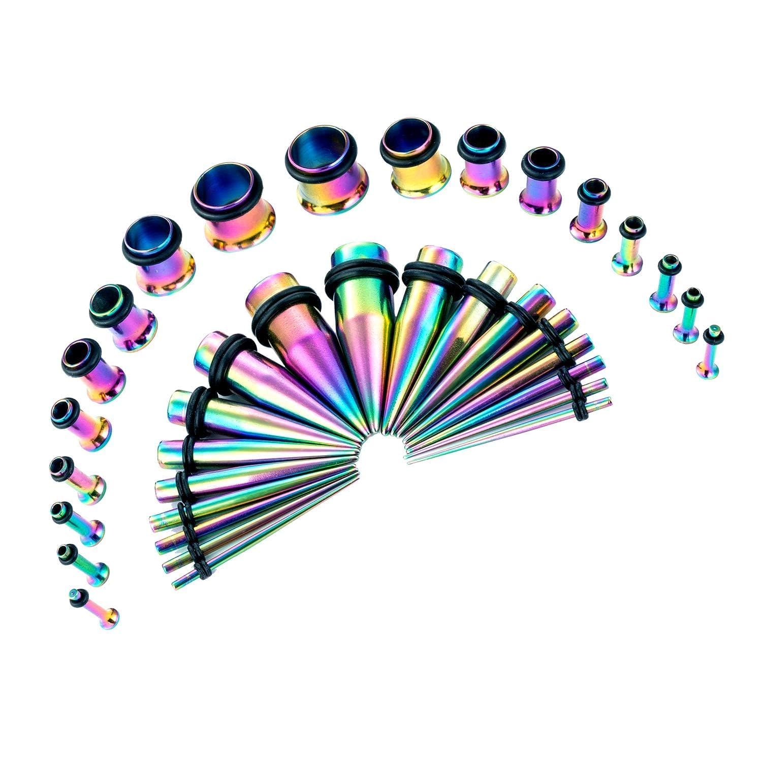 Crdifu 36pcs Ear Stretching Kit 316L Stainless Steel Tapers Plugs Tunnels Ear Gauges Expander Piercing Jewellery (1.6-10mm)