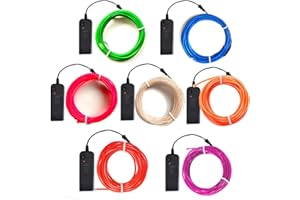 DOBESTYOU El Wire 7pack,9ft neon Light Flash Electroluminescence,(Red, Blue, Purple, Orange,Green,Pink,White),Used for DIY Design Various Holiday Party Decoration
