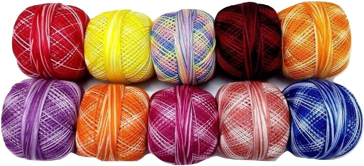 Shaded - LOT Set of 10-100% Cotton Mercer Yarn Thread - Crochet Lace Knitting Embroidery (10 Balls - 200 Grams) - DESI HAWKER
