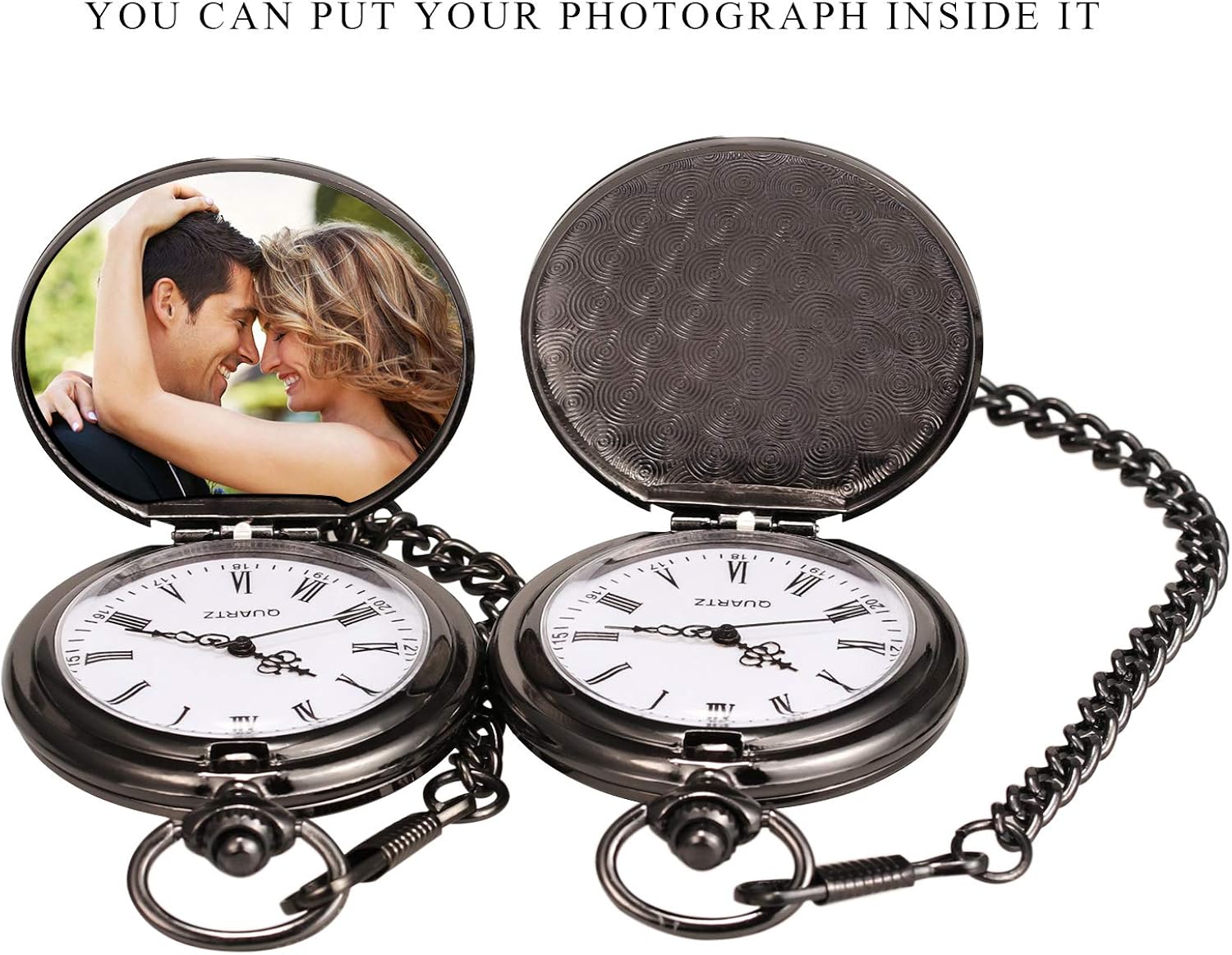 TREEWETO Pocket Watch with Engraving Chain Men's Black Gift for Birthday Wedding Anniversary Husband - Image 5