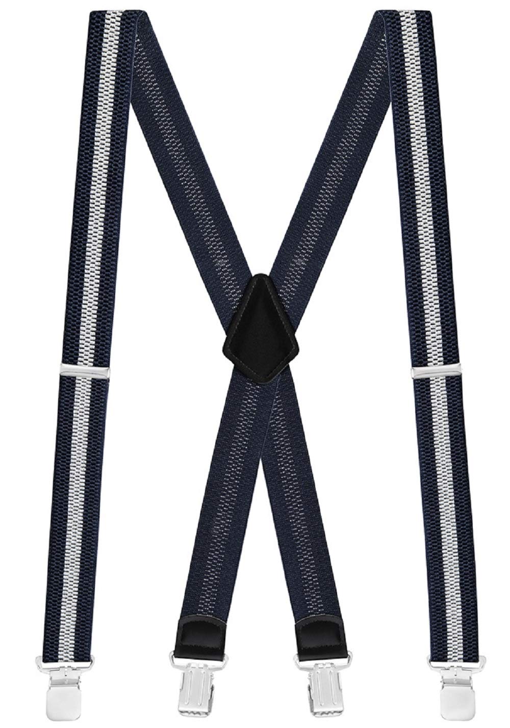 Buyless Fashion Textured Suspenders for Men - 48" Adjustable Straps 1 1/2" - X Back with Metal Clips - 5121-Navy-White