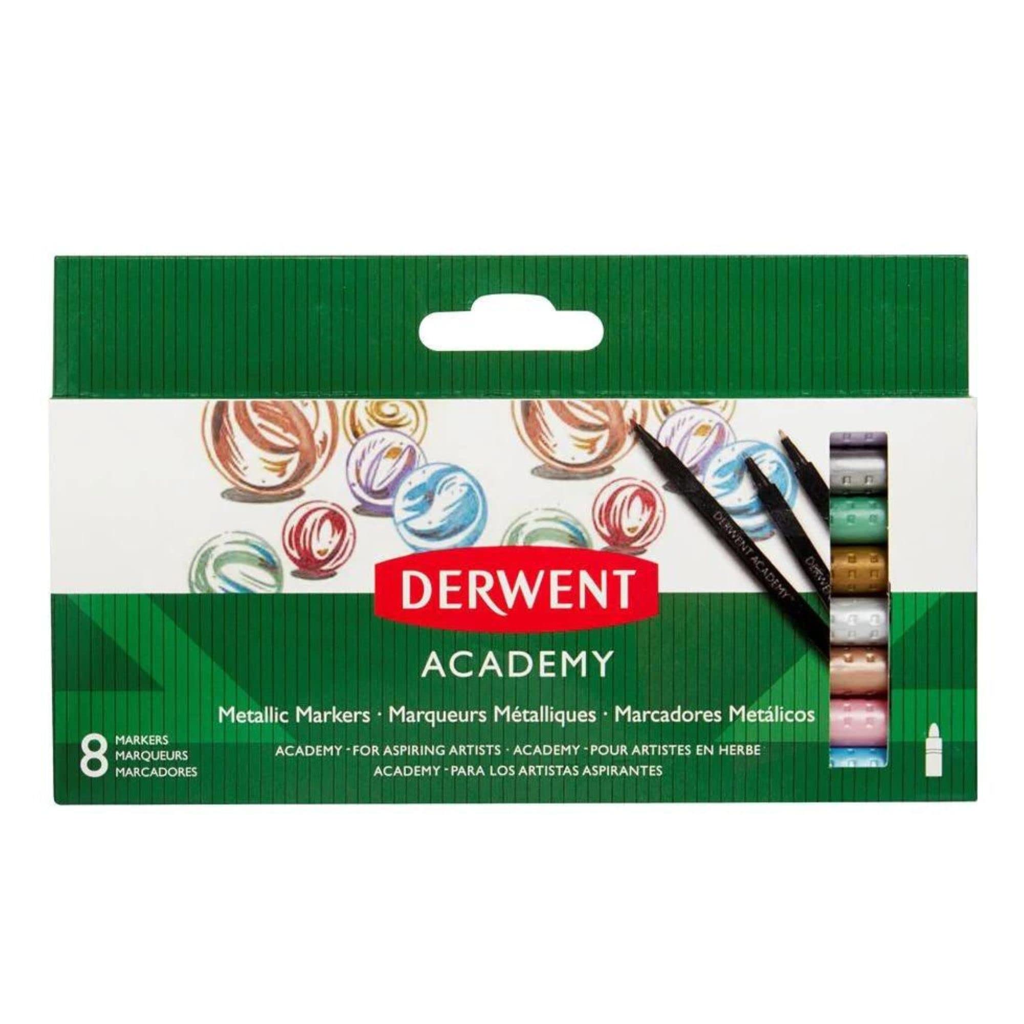 Derwent Academy Metallic Markers, Set of 8, Shimmering Colours, 98212