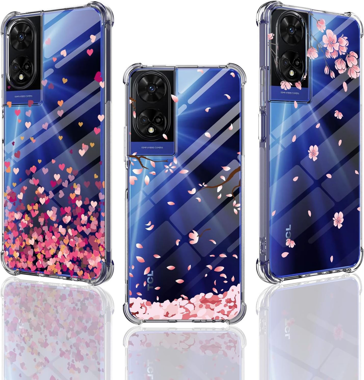KJYLPO Compatible with TCL 50 5G/TCL 50 XE Nxtpaper 5G Case, Clear Soft Bumper Anti-Scratch Silicone Phone Case Cover Transparent (Love and petals and pink flowers)