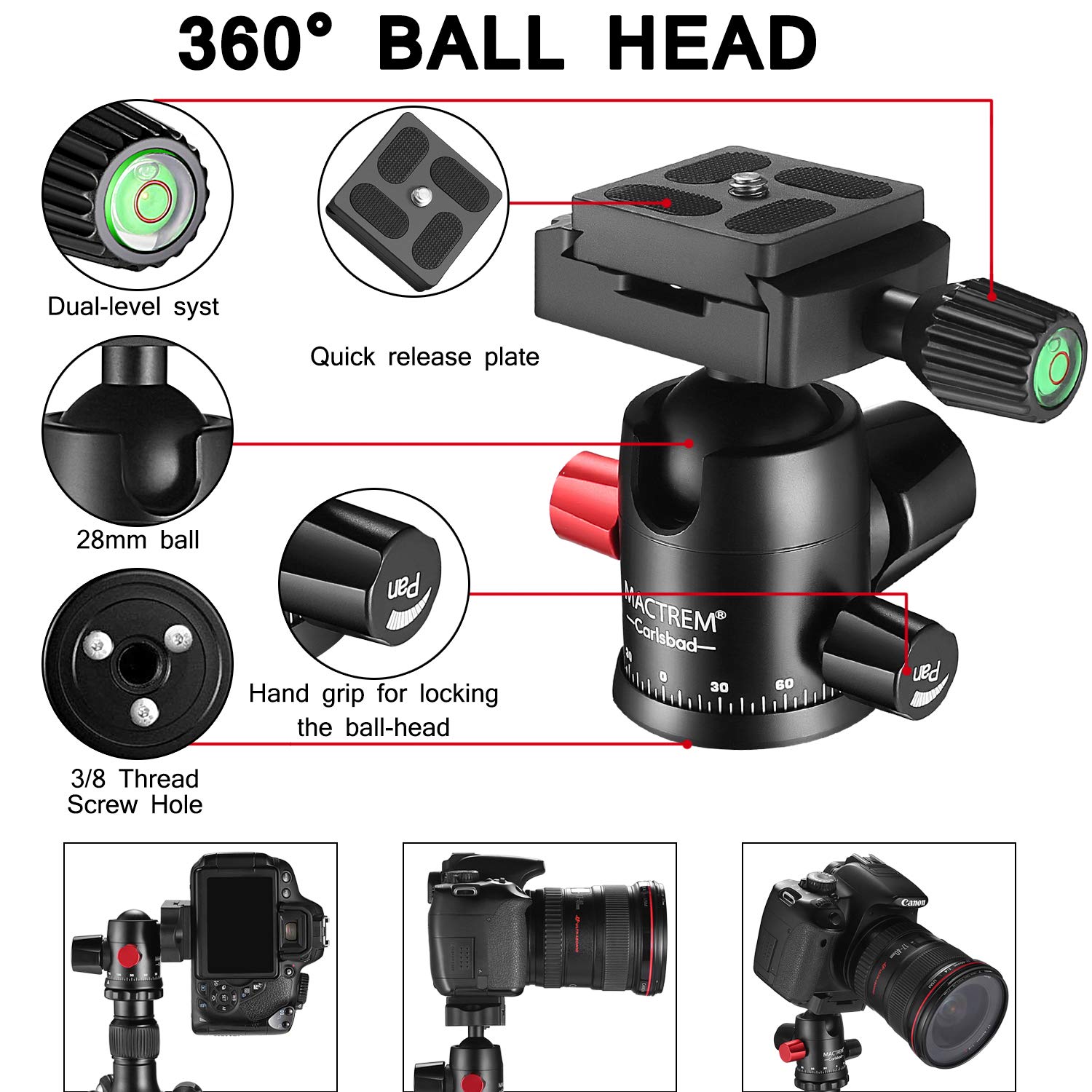 MACTREM Professional Camera Tripod with Phone Mount, 62" DSLR Tripod