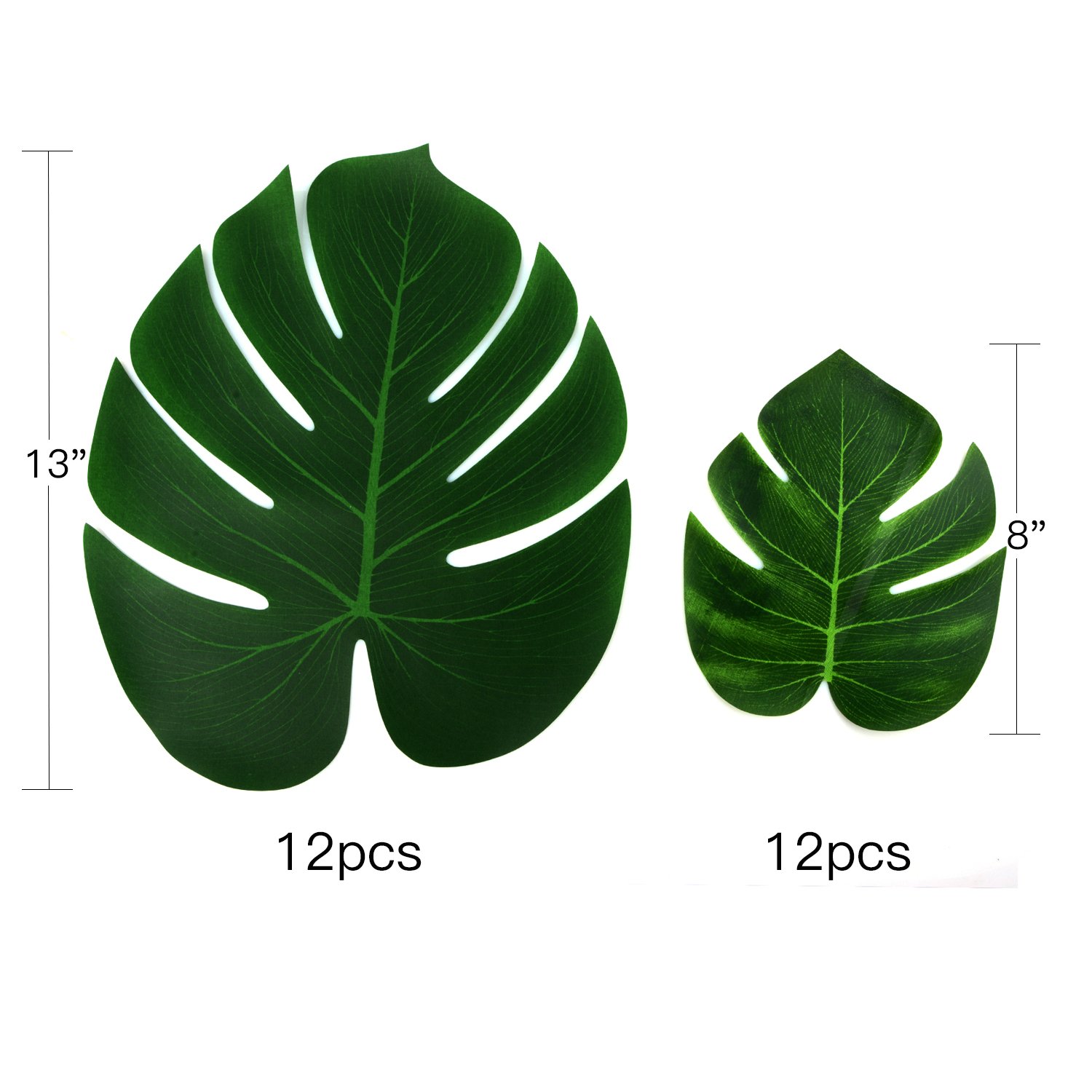 PovKeever 24 Pieces Tropical Palm Leaves Simulation Imitation Plant Leaf for Table Party Hawaiian Luau Party Jungle Beach Theme Party Decorations